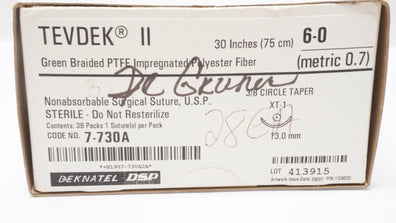 Genzyme 7-730A TEVDEK II, 6-0 Green Braided PTFE Stre.30in. XT-1 - Box of 27